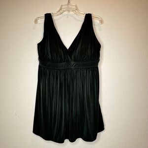 GREAT LENGTHS Swim Dress Sz 16 Black V Neck & Back Swimsuit One Piece Vacation‎